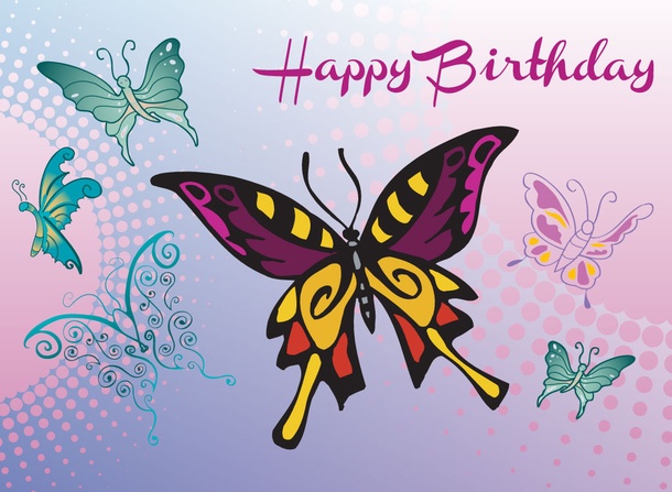 happy birthday purple butterfly